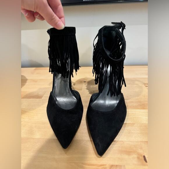 Stuart Weitzman Fringelica Fringe Suede Ankle Strap Pump Black Women Sz 7.5 M - Picture 16 of 16